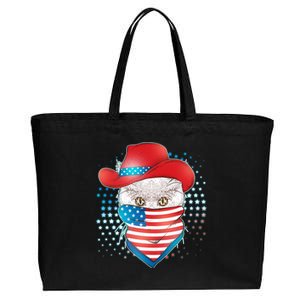 Red White and Blue Cowboy Cat Cotton Canvas Jumbo Tote