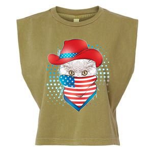 Red White and Blue Cowboy Cat Garment-Dyed Women's Muscle Tee