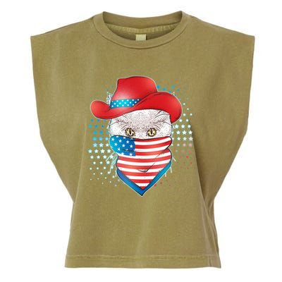 Red White and Blue Cowboy Cat Garment-Dyed Women's Muscle Tee