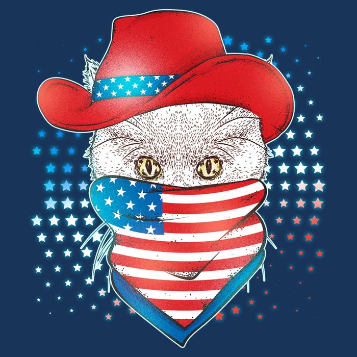 Red White and Blue Cowboy Cat Cool Comfort Performance Bucket Hat
