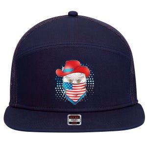 Red White and Blue Cowboy Cat 7 Panel Mesh Trucker Snapback Hat