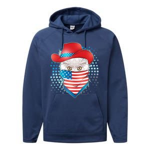 Red White and Blue Cowboy Cat Performance Fleece Hoodie