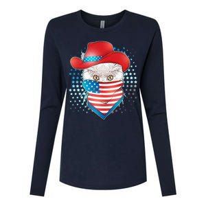 Red White and Blue Cowboy Cat Womens Cotton Relaxed Long Sleeve T-Shirt