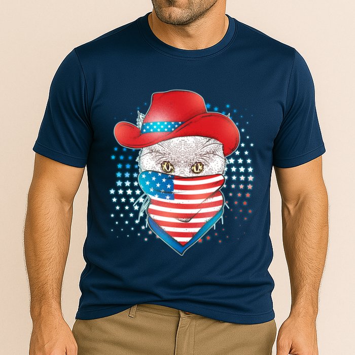 Red White and Blue Cowboy Cat Cooling Performance Crew T-Shirt