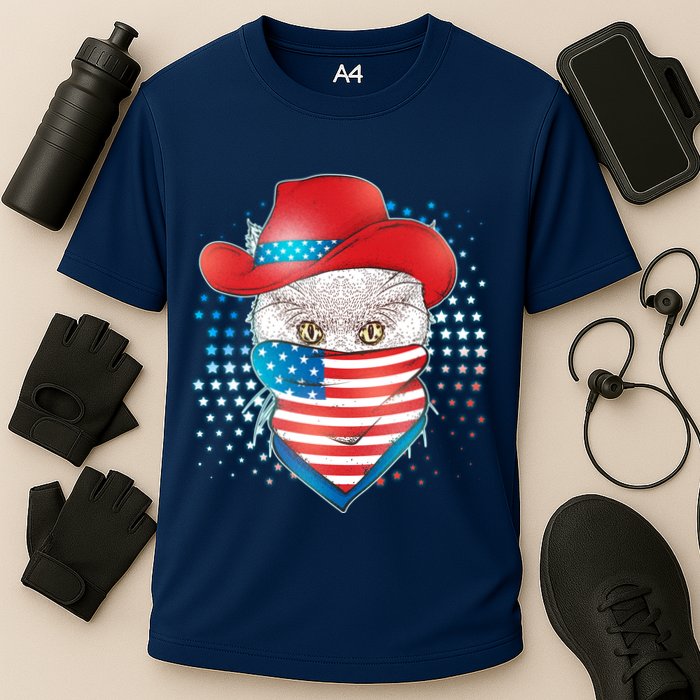 Red White and Blue Cowboy Cat Cooling Performance Crew T-Shirt