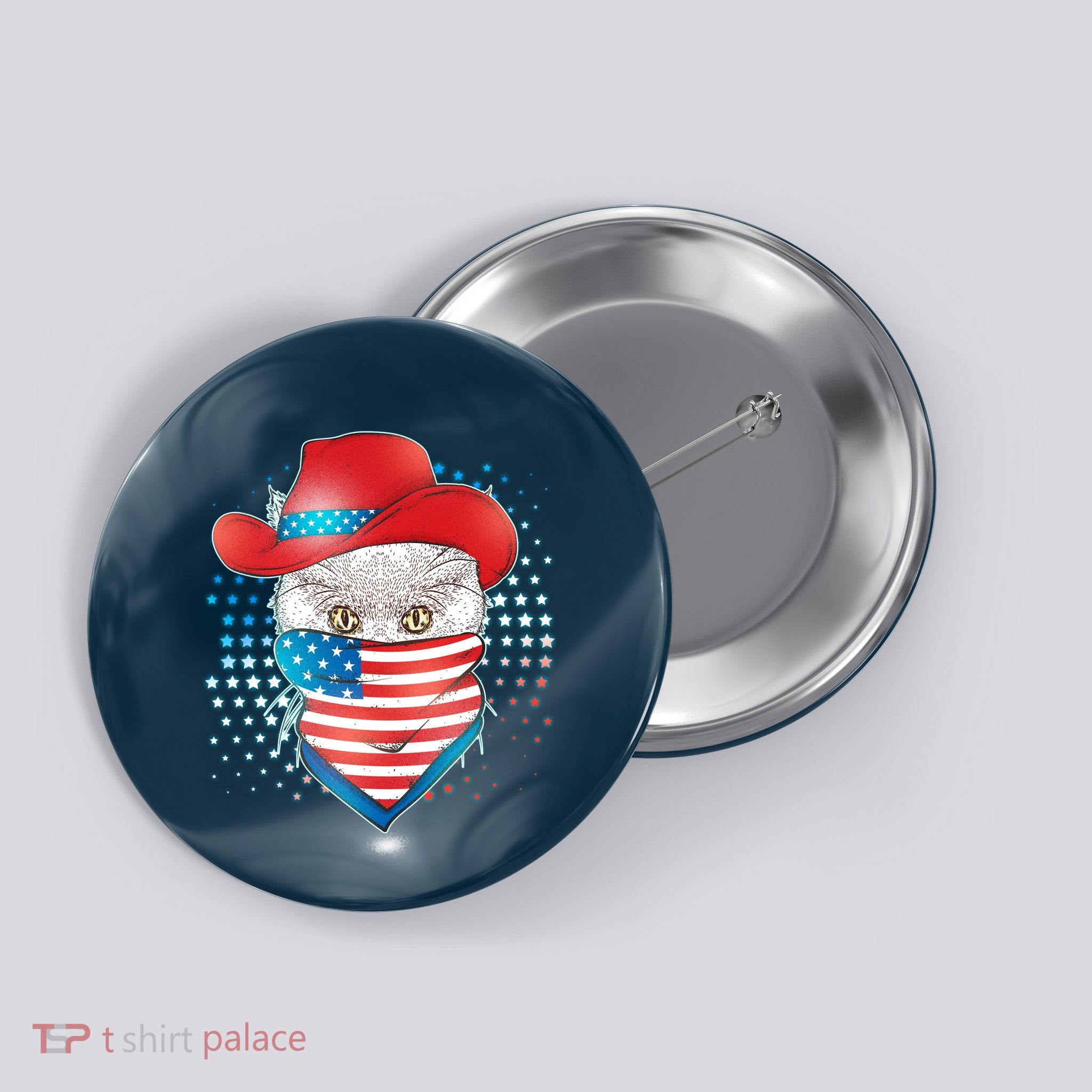 Red White and Blue Cowboy Cat Button