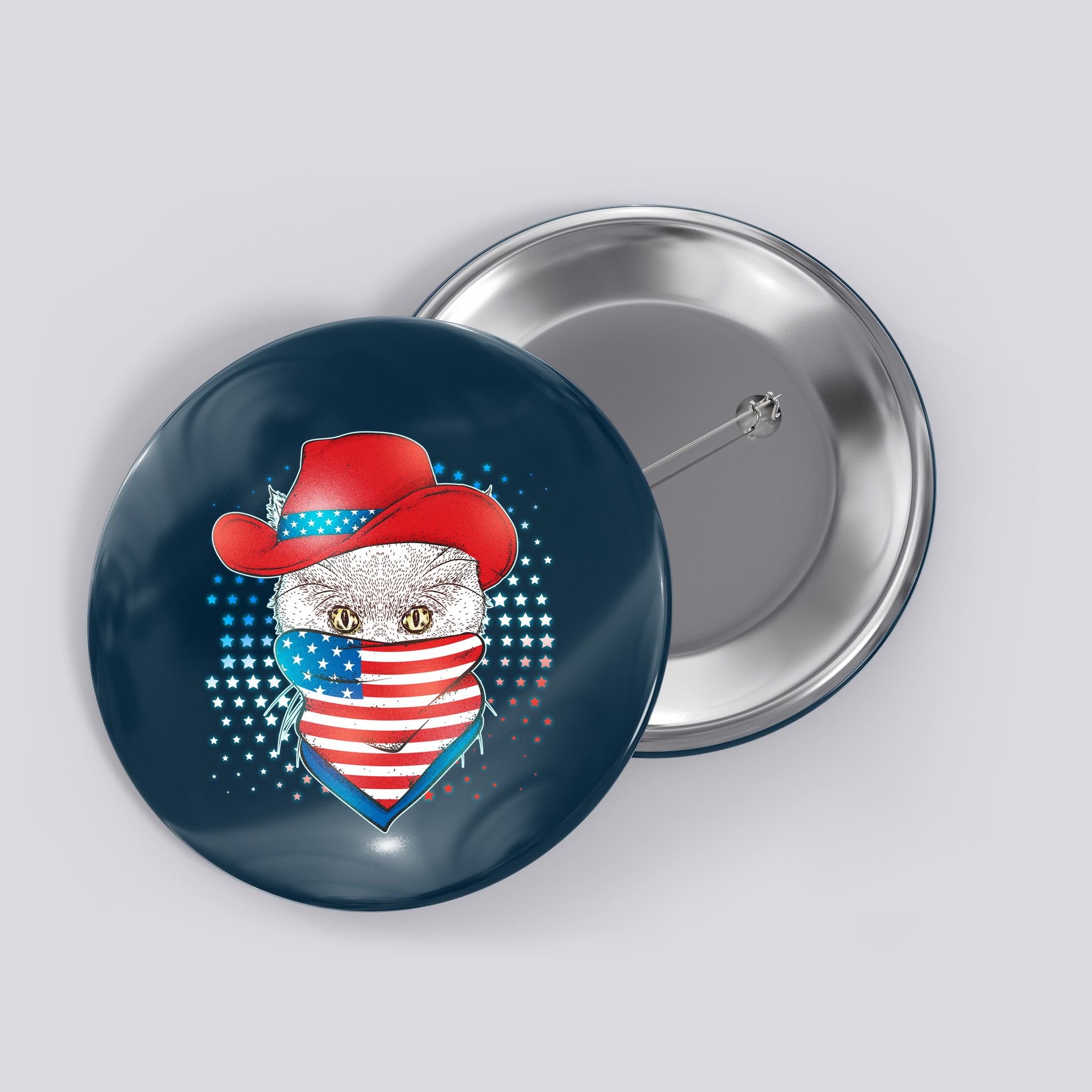 Red White and Blue Cowboy Cat Button