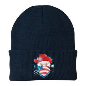 Red White and Blue Cowboy Cat Knit Cap Winter Beanie