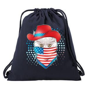 Red White and Blue Cowboy Cat Drawstring Bag