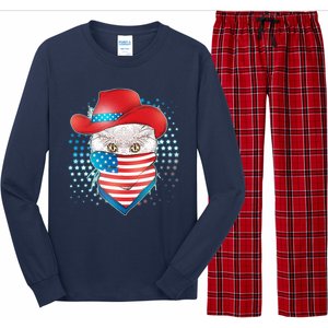 Red White and Blue Cowboy Cat Long Sleeve Pajama Set