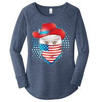 Red White and Blue Cowboy Cat Women's Perfect Tri Tunic Long Sleeve Shirt