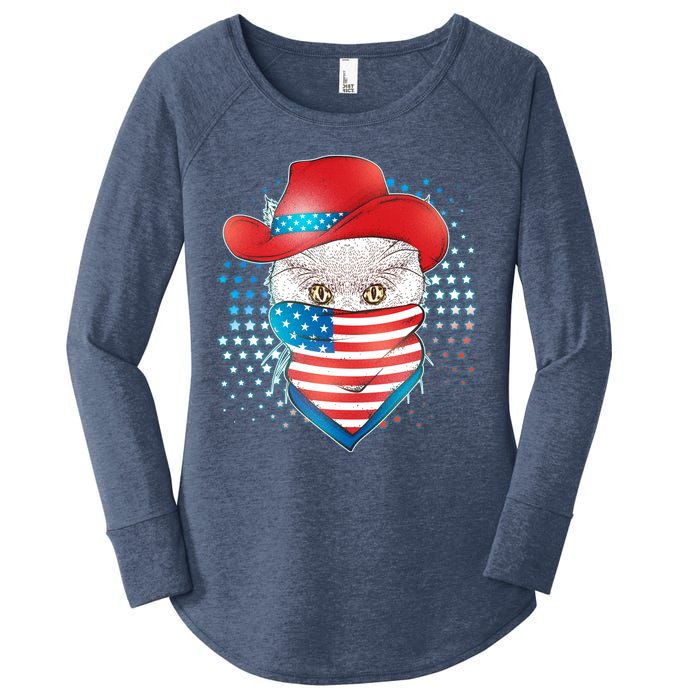 Red White and Blue Cowboy Cat Women's Perfect Tri Tunic Long Sleeve Shirt