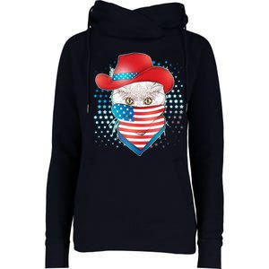 Red White and Blue Cowboy Cat Womens Funnel Neck Pullover Hood