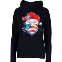 Red White and Blue Cowboy Cat Womens Funnel Neck Pullover Hood