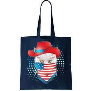 Red White and Blue Cowboy Cat Tote Bag