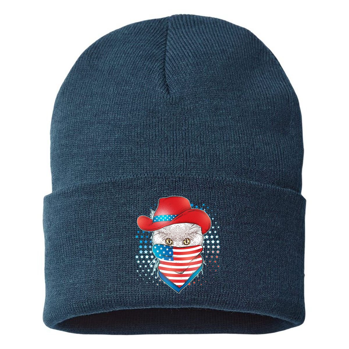 Red White and Blue Cowboy Cat Sustainable Knit Beanie