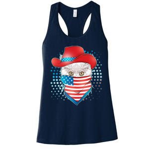 Red White and Blue Cowboy Cat Women's Racerback Tank