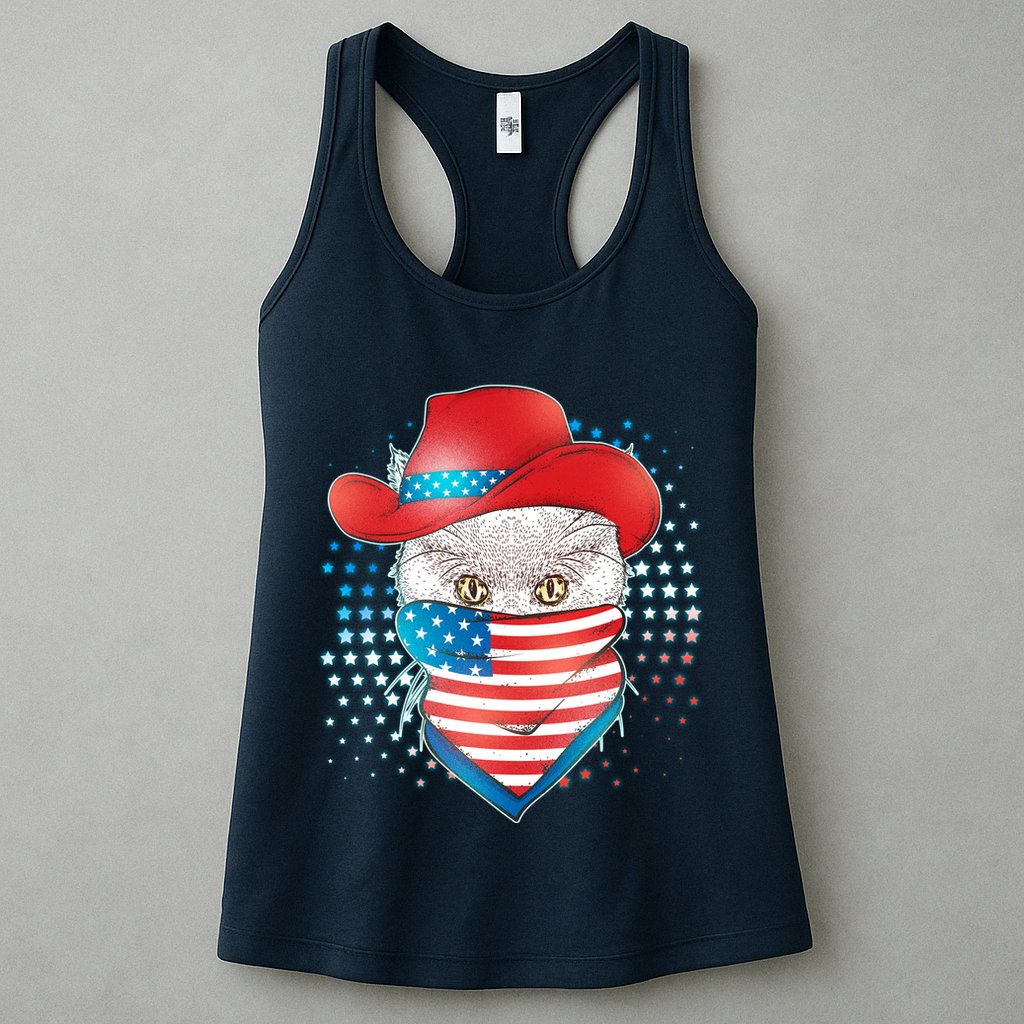 Red White and Blue Cowboy Cat Womens Tank Top