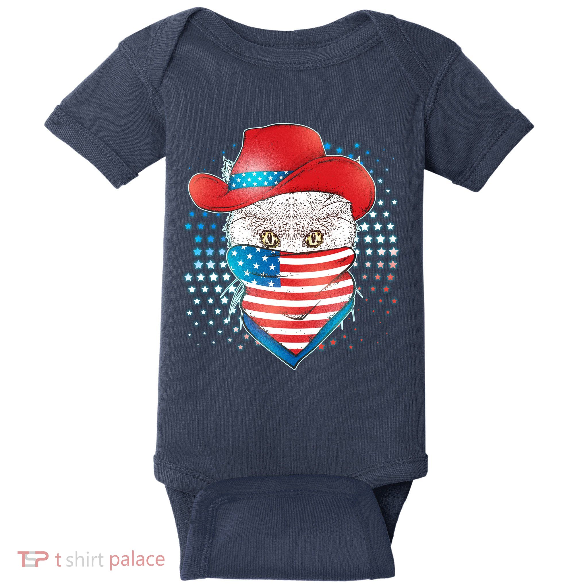 Red White and Blue Cowboy Cat Baby Bodysuit