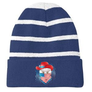 Red White and Blue Cowboy Cat Striped Beanie with Solid Band