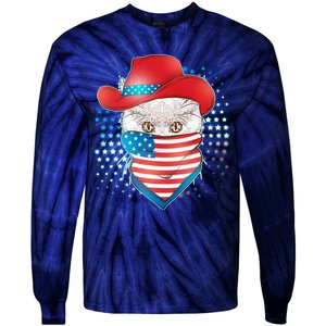 Red White and Blue Cowboy Cat Tie-Dye Long Sleeve Shirt