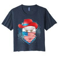 Red White and Blue Cowboy Cat Women's Crop Top Tee