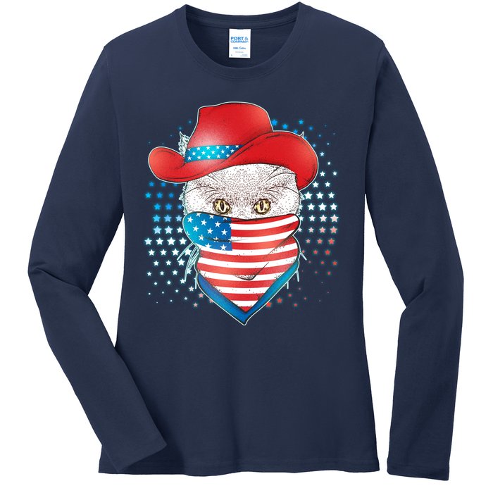 Red White and Blue Cowboy Cat Ladies Long Sleeve Shirt