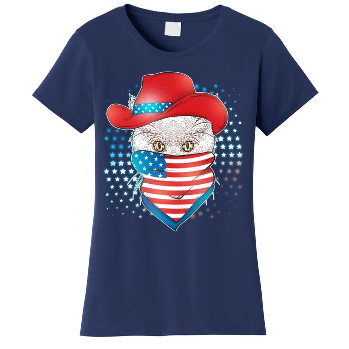 Red White and Blue Cowboy Cat Women's T-Shirt