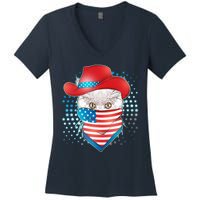 Red White and Blue Cowboy Cat Women's V-Neck T-Shirt