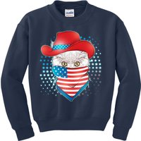 Red White and Blue Cowboy Cat Kids Sweatshirt