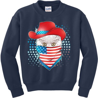 Red White and Blue Cowboy Cat Kids Sweatshirt