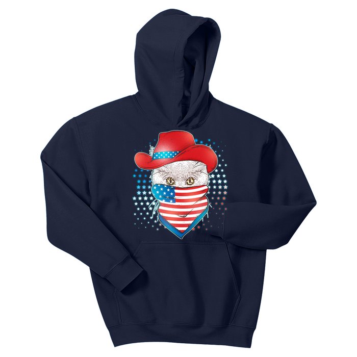 Red White and Blue Cowboy Cat Kids Hoodie