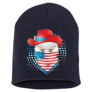 Red White and Blue Cowboy Cat Short Acrylic Beanie