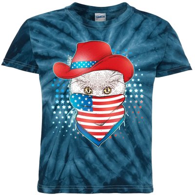 Red White and Blue Cowboy Cat Kids Tie-Dye T-Shirt