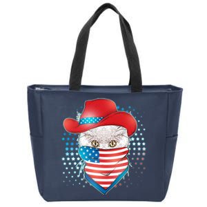 Red White and Blue Cowboy Cat Zip Tote Bag