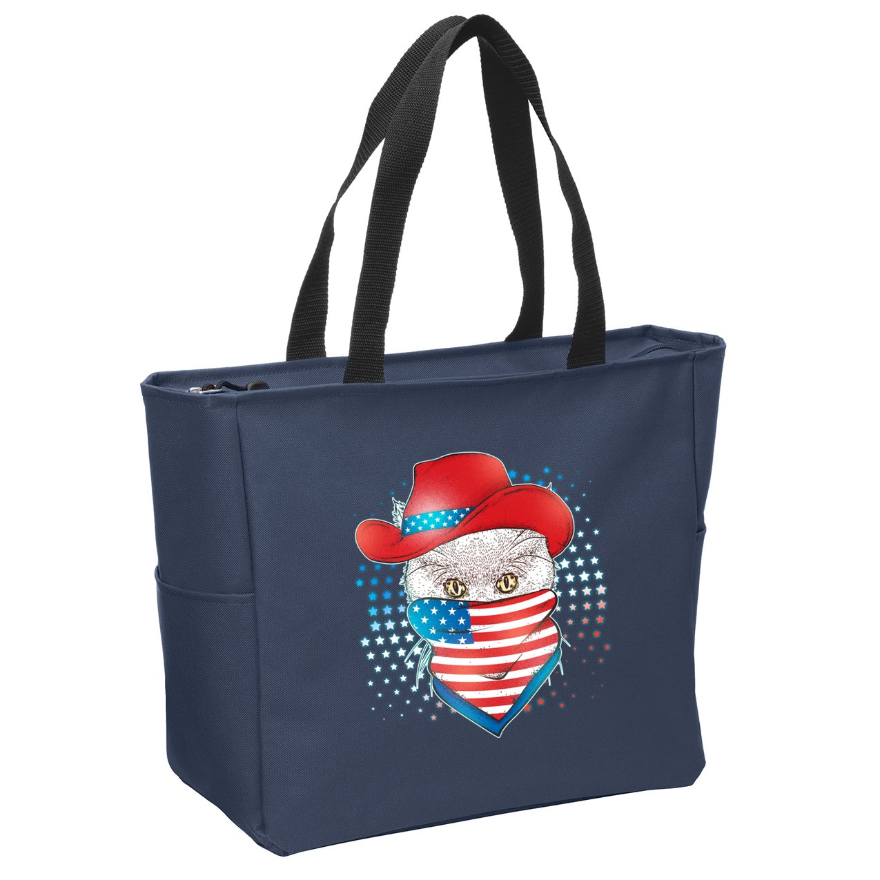 Red White and Blue Cowboy Cat Zip Tote Bag