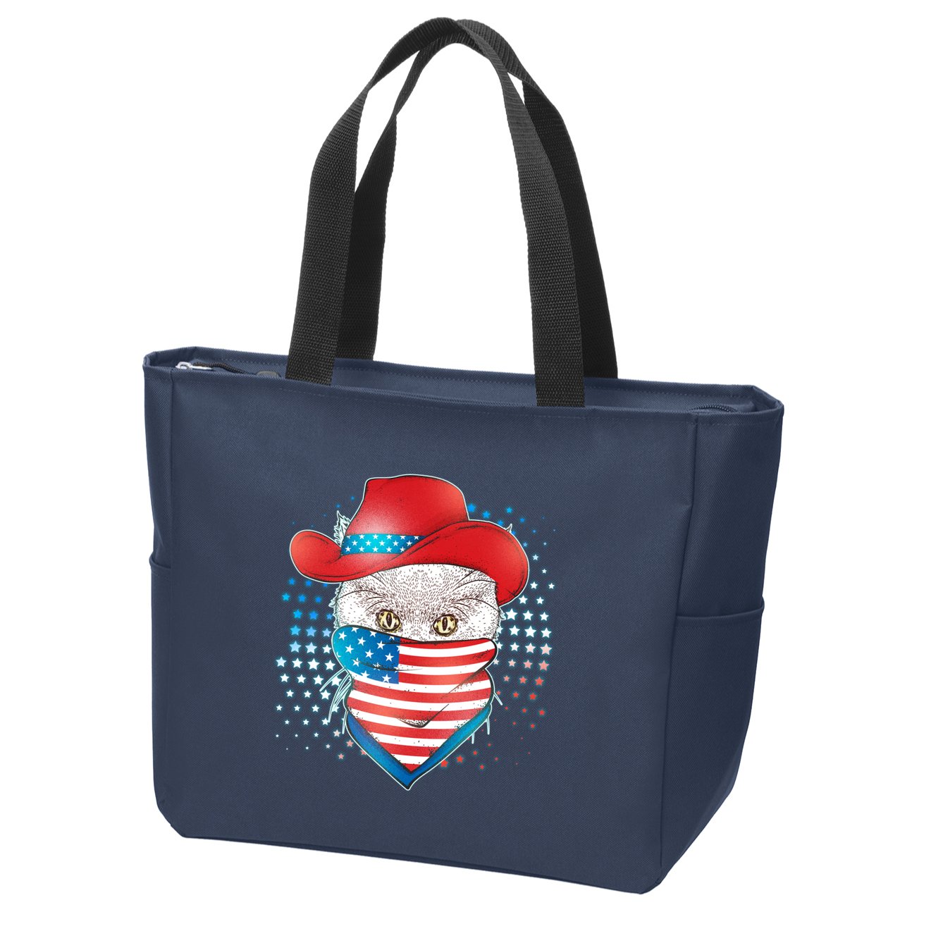 Red White and Blue Cowboy Cat Zip Tote Bag