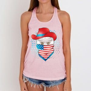 Red White and Blue Cowboy Cat Women's Knotted Racerback Tank