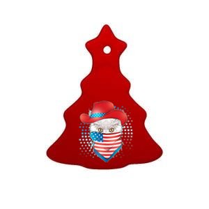 Red White and Blue Cowboy Cat Ceramic Tree Ornament