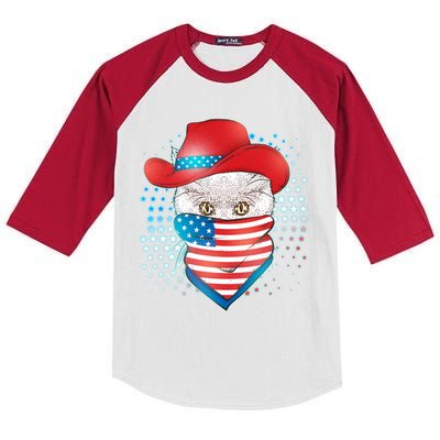 Red White and Blue Cowboy Cat Kids Colorblock Raglan Jersey