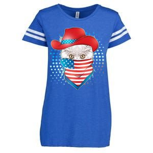 Red White and Blue Cowboy Cat Enza Ladies Jersey Football T-Shirt