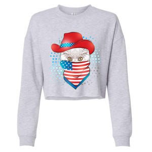 Red White and Blue Cowboy Cat Cropped Pullover Crew