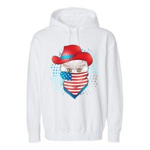 Red White and Blue Cowboy Cat Garment-Dyed Fleece Hoodie