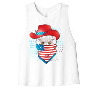 Red White and Blue Cowboy Cat Women's Racerback Cropped Tank