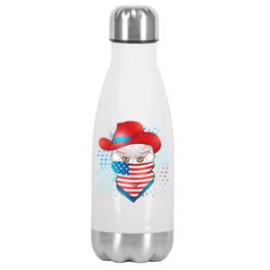 Red White and Blue Cowboy Cat Stainless Steel Insulated Water Bottle