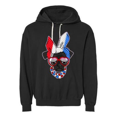Red White And Blue Hipster Pug Garment-Dyed Fleece Hoodie