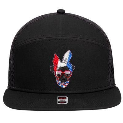 Red White And Blue Hipster Pug 7 Panel Mesh Trucker Snapback Hat