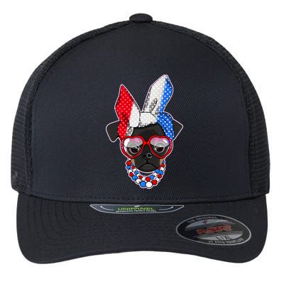 Red White And Blue Hipster Pug Flexfit Unipanel Trucker Cap