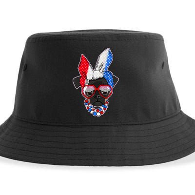 Red White And Blue Hipster Pug Sustainable Bucket Hat