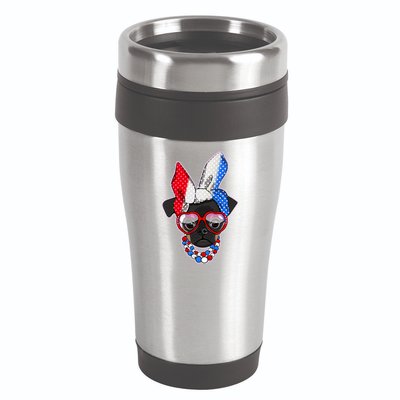 Red White And Blue Hipster Pug 16oz Travel Tumbler